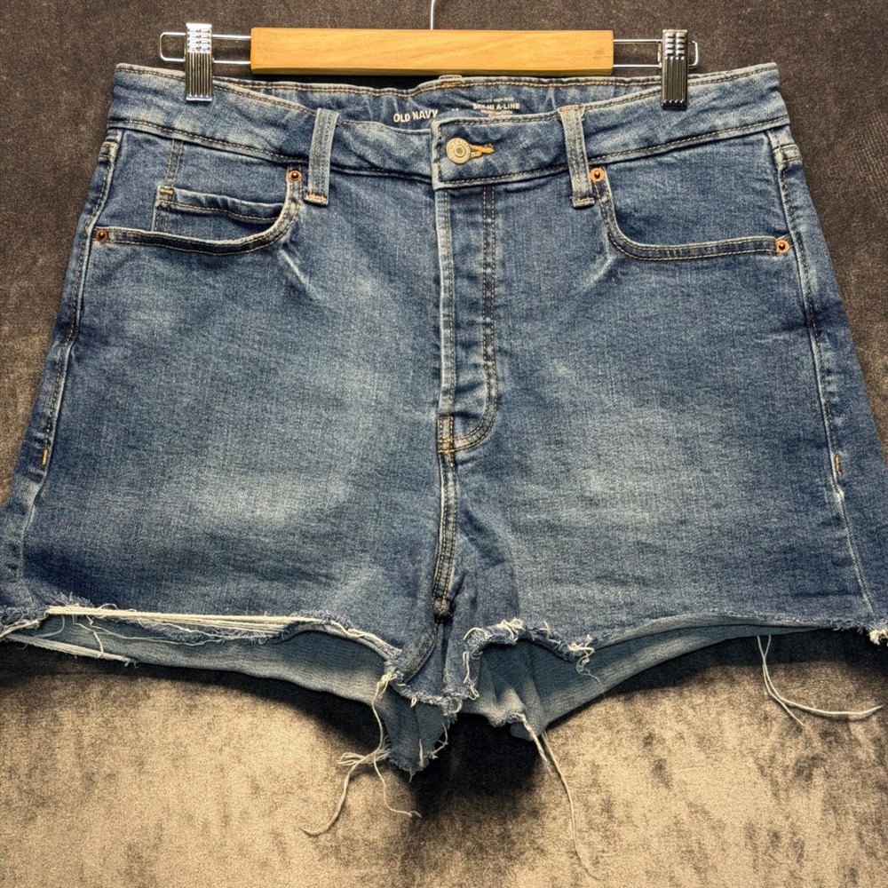 Old Navy Jean Shorts Jorts Womens 14 Blue Denim Sky-Hi A-Line Higher High Rise